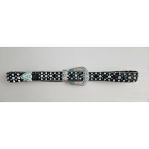 West Star Texas Rhinestone Western Belt XL Black Genuine Leather Turquoise Bling